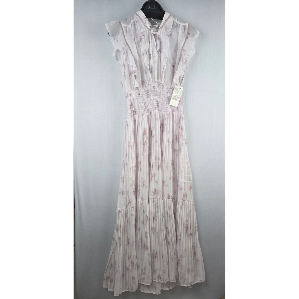 Snidel Floral Pleated Chiffon Maxi Dress Light Pink Smocked Waist SWFO262045